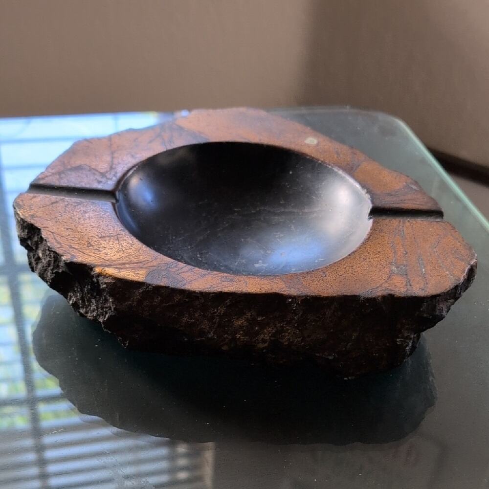 Vintage Natural Carved Stone Ashtray 9.5"x 8"